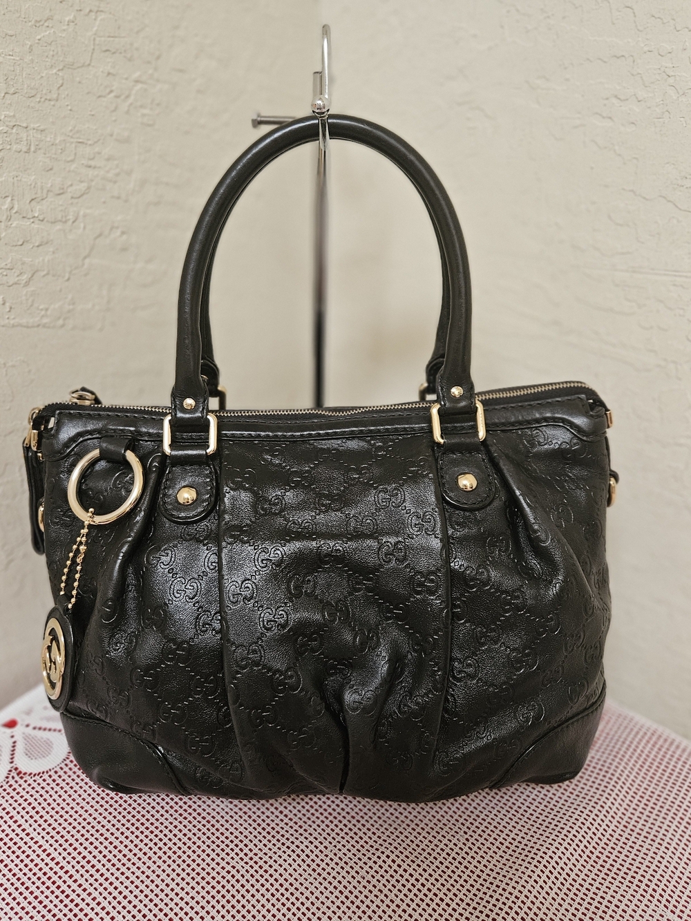 Gucci Black Guccissima Leather Handbag Satchel AUTHENTIC